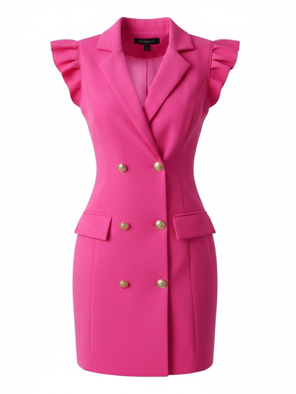 SHEIN Hot Pink Double-Breasted Ruffle Sleeve Blazer Dress